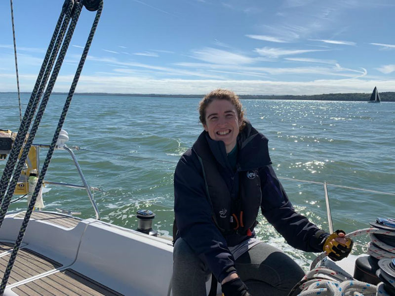 Competent Crew student on the head sail sheet