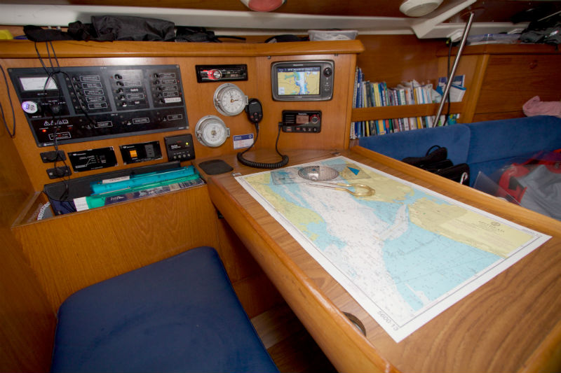 Photo of Chart table and navigation equipment on Nomad 1 Jeanneau Sunfast 37