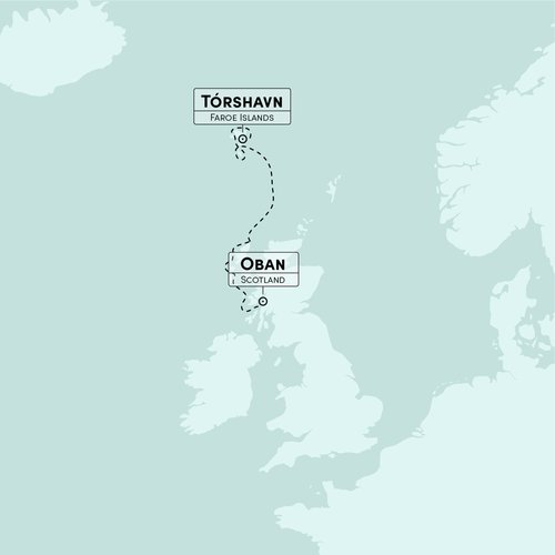 Map from Torshavn to Oban